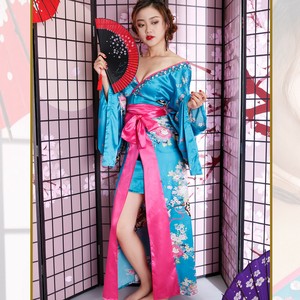 【SALE】0309サテン花車リボンロング着物ドレス 和柄 衣装 よさこい 花魁 コスプレ キャバドレス