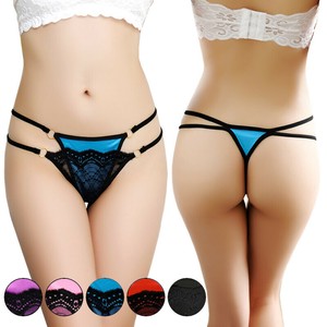 セクシー透けるビビッドxブラックレースTバックショーツ