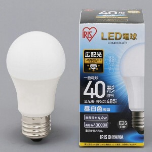 【アイリスオーヤマ　照明　LED電球】　LED電球 E26 広配光タイプ 昼白色 40形相当（485lm）
