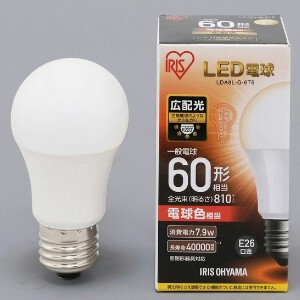 【アイリスオーヤマ　照明　LED電球】　LED電球 E26 広配光タイプ 電球色 60形相当（810lm）
