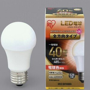 【アイリスオーヤマ　照明　LED電球】　LED電球 E26 全方向タイプ 電球色 40形相当（485lm）