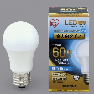 【アイリスオーヤマ　照明　LED電球】　LED電球 E26 全方向タイプ 昼白色 60形相当（810lm）
