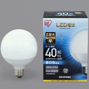 【アイリスオーヤマ　照明　LED電球】　LED電球 E26 ボール球タイプ 昼白色 40形相当（400lm）