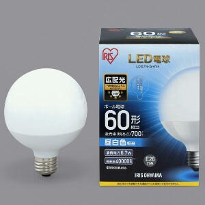 【アイリスオーヤマ　照明　LED電球】　LED電球 E26 ボール球タイプ 昼白色 60形相当（700lm）