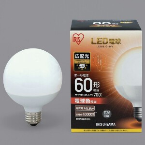 【アイリスオーヤマ　照明　LED電球】　LED電球 E26 ボール球タイプ 電球色 60形相当（700lm）