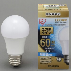 【アイリスオーヤマ　照明　LED電球】　LED電球 E26 調光 全方向タイプ 昼白色 60形相当（810lm）