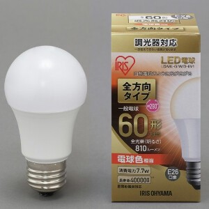 【アイリスオーヤマ　照明　LED電球】　LED電球 E26 調光 全方向タイプ 電球色 60形相当（810lm）