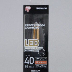 【アイリスオーヤマ　照明　LED電球】　LEDフィラメント電球　小形クリア　電球色40形相当（450lm）