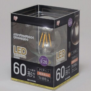 【アイリスオーヤマ　照明　LED電球】　LEDフィラメント電球 ボール球 クリア 電球色60形相当（810lm）