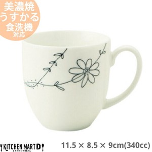 【フラワーライン】U型 マグカップ (青)【340cc/カフェ/食器/美濃焼/おしゃれ/和食器/日本製/陶器