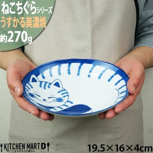 ねこちぐら トラ 19.5×16cm 60楕円深皿 カレー皿 パスタ皿 子供 丸 ボウル 鉢 美濃焼 国産 日本製 陶器 猫