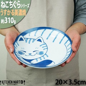 ねこちぐら トラ 20cm うすかる 丸皿 60皿 プレート カレー皿 パスタ皿 子供 丸 丸型 美濃焼 国産 日本製