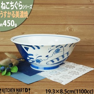 ねこちぐら トラ 19.3cm 麺鉢 ラーメン鉢 うすかる ラーメン丼 子供 鉢 美濃焼 国産 日本製 陶器 猫 ネコ