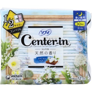 ソフィ センターイン コンパクト1／2 多い夜用 スリム 羽つき リラックスサボンの香り 12個入【生理用品】