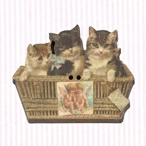 フランス製　木製ボタン　アトリエ ボヌール ドゥ ジュール 【猫とカゴ】