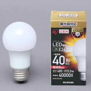 【アイリスオーヤマ　照明　LED電球】　LED電球広配光　調光　電球色40形相当（485lm）