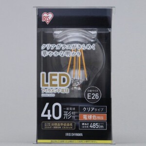 【アイリスオーヤマ　照明　LED電球】　LEDフィラメント電球　クリア　電球色40形相当（485lm）