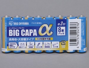 【アイリスオーヤマ　電池　】　単3アルカリ乾電池 BIGCAPA α8本シュリンク