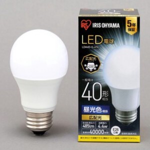【アイリスオーヤマ　LED電球】　LED電球 E26 広配光 昼光色 40形（485lm）