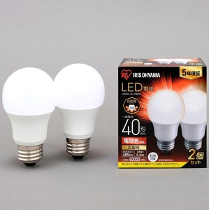 【アイリスオーヤマ　LED電球】　LED電球 E26 広配光2P 電球色 40形（485lm）