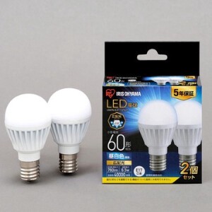 【アイリスオーヤマ　LED電球】　LED電球 E17 広配光2P 昼白色 60形（760lm）