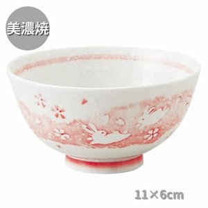 ちぎり絵うさぎ茶碗PK 陶器 日本製 美濃焼 飯碗