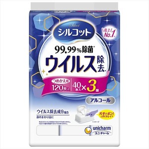 ユニ・チャーム　シルコットウイルス除去詰替　40枚×3個【 ウェットティッシュ 】