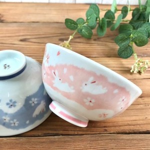 ちぎり絵うさぎ(くっつきにくい)茶碗  陶器 日本製 美濃焼 飯碗