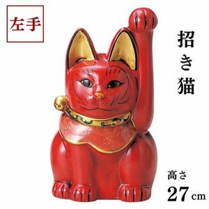 古色三河猫手長（大） 赤 　約27cm招き猫