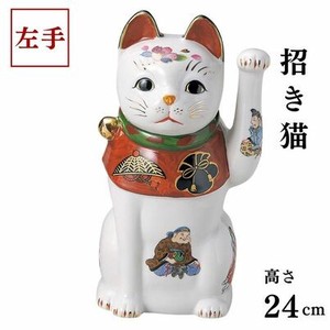 赤絵七福神中猫（左）　約24cm招き猫