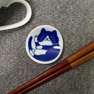 にゃん丸型箸置きハチワレ 陶器 日本製 美濃焼 猫 置物 インテリア