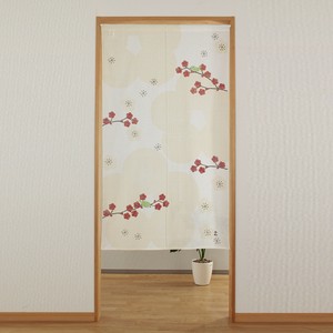 【和風のれん】うぐいす　鶯　梅　暖簾　和柄　ベージュ　85X150cm