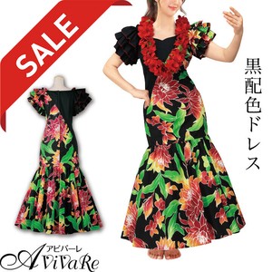 【在庫限りセール】【フラダンス】斜めの切替えがスタイリッシュ★黒配色ドレス★
