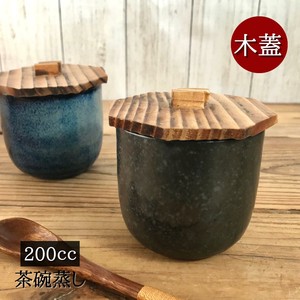 黒マット蒸し碗（木蓋）200cc 美濃焼 日本製　 茶碗蒸し