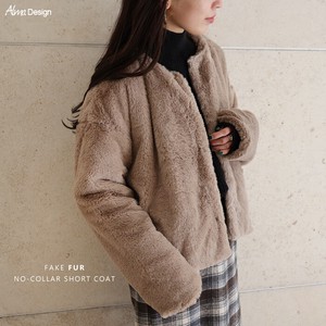 Coat Collarless Fake Fur