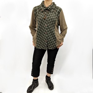 T-shirt Plaid Switching Cut-and-sew