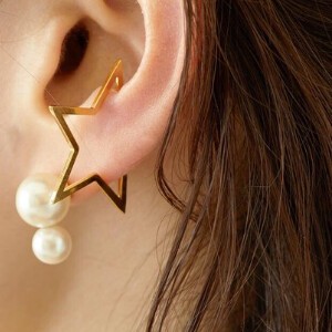 Clip-On Earrings Gold Post Earrings Ear Cuff Star Stars Jewelry Made in Japan