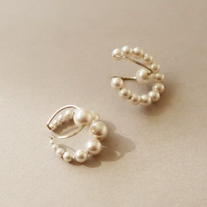 Clip-On Earring Gold Post Pearl Ear Cuff Made in Japan