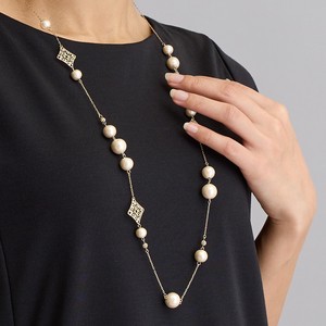 金链（珍珠/月光石） 坠饰/吊坠 项链 棉 宝石 珍珠 长款 正装 日本制造