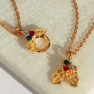 Gold Chain Wreath Necklace Christmas Pendant Jewelry Made in Japan