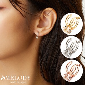 Clip-On Earrings Gold Post Earrings Jewelry Simple 1 tablets Made in Japan