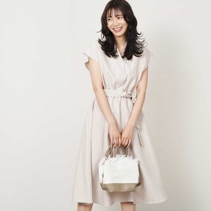 S/S Stand Linen French Sleeve One-piece Dress