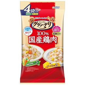 ［ユニ・チャーム］グラン・デリ 100％国産鶏肉パウチ ほぐし 13歳以上用 緑黄色野菜&チーズ 80g×4袋