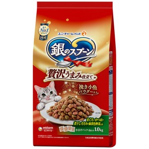[ユニ・チャーム] 銀のスプーン 贅沢うまみ仕立て まぐろ・かつお・煮干し・ささみ・緑黄色野菜入り 1.0kg