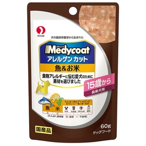 [ペットライン] メディコート アレルゲンカット パウチ 魚とお米 15歳から 長寿犬用 60g