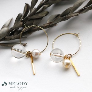 Clip-On Earrings Gold Post Pearl Earrings Jewelry Acrylic Clear Made in Japan
