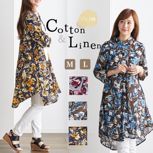 Button Shirt/Blouse Shirtwaist Floral Pattern Spring/Summer Cotton Linen Tops Ladies'
