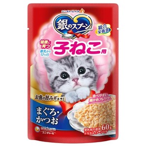 [ユニ・チャーム] 銀のスプーンパウチ 健康に育つ子ねこ用 まぐろ・かつお 60g