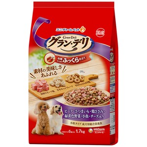 [ユニチャーム]グランデリふっくら仕立てビーフさつまいも鶏ささみ緑黄色野菜小魚角切りビーフ粒入り1.7kg