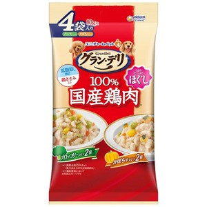 ［ユニ・チャーム］グラン・デリ 100％国産鶏肉パウチ ほぐし 成犬用 ブロッコリー&かぼちゃ 80g×4袋
